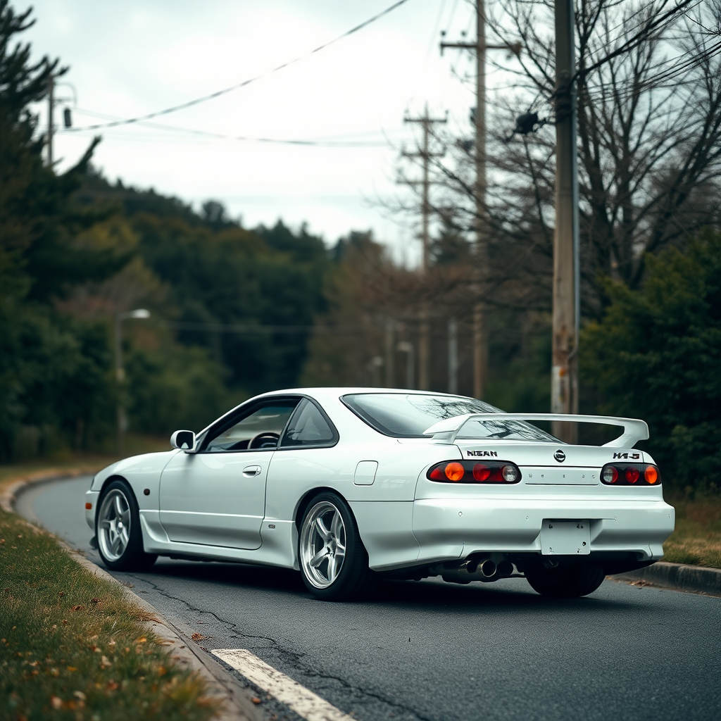 Nissan Silvia S14 the car is parked on the side of the road, inspired by Taiyō Matsumoto, tumblr, restomod, nd4, c4