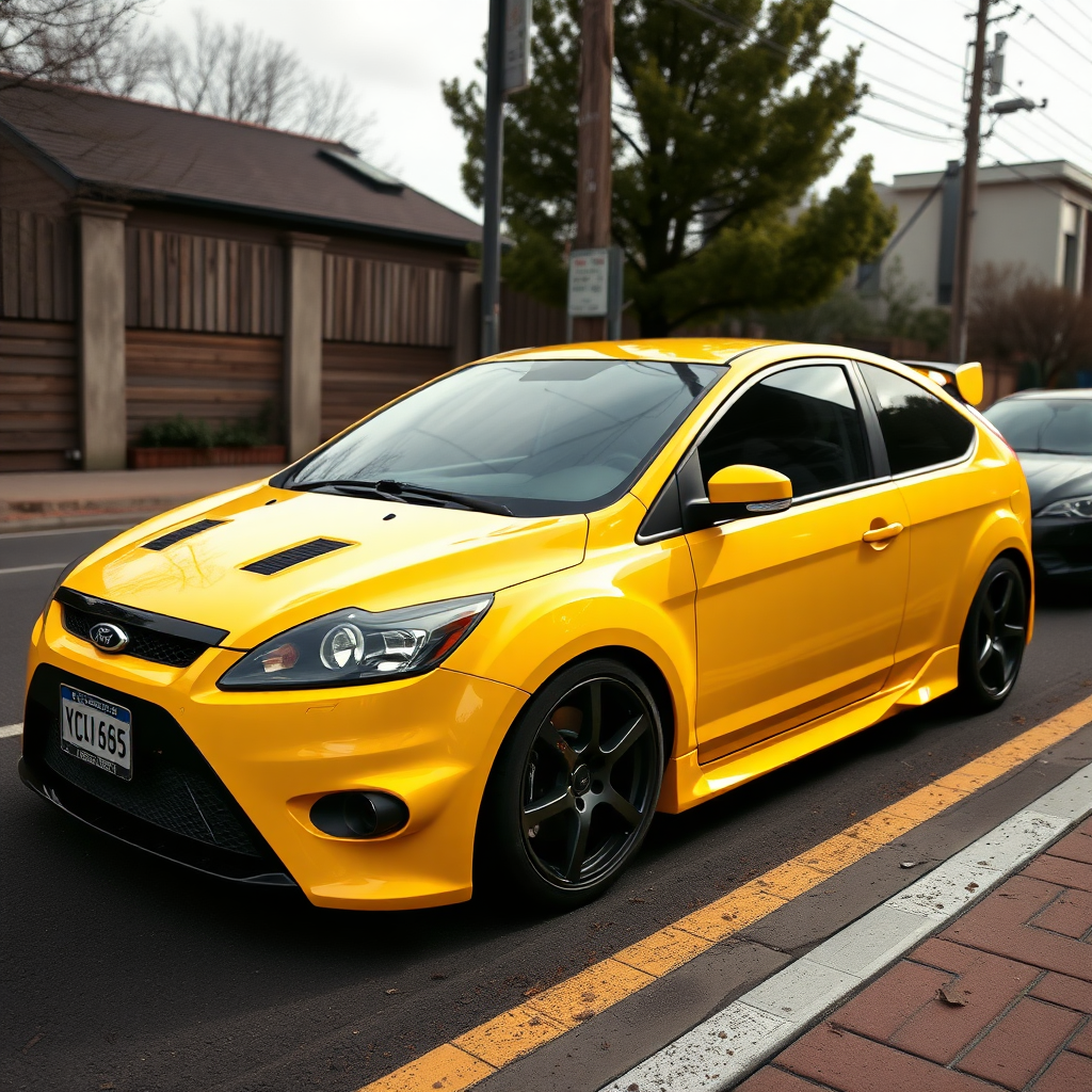 ford focus rs 2009 car is parked on the side of the road, inspired by Taiyō Matsumoto, tumblr, restomod, nd4, c4