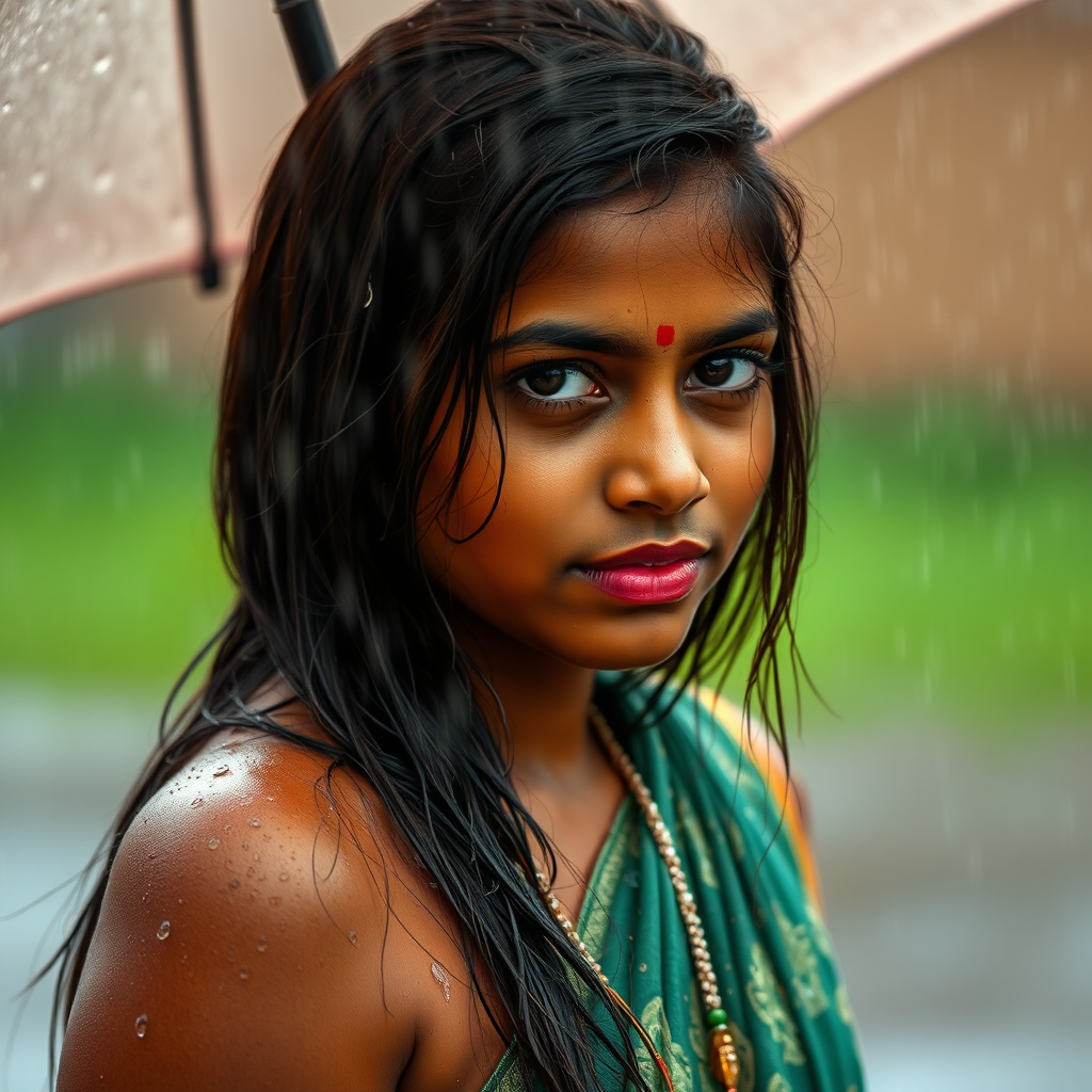 Indian girl totally wet in the rain