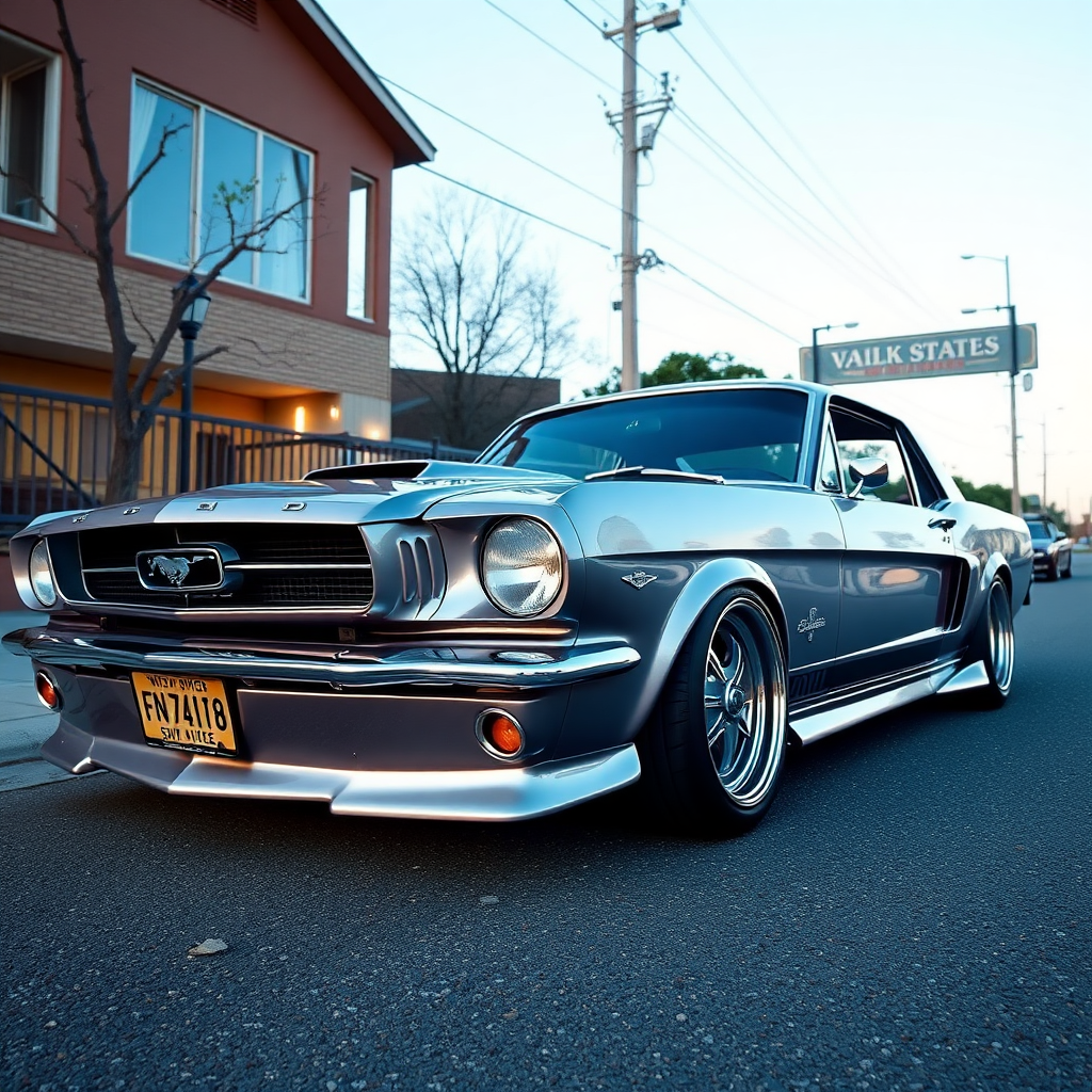 the car is parked on the side of the road, inspired by Taiyō Matsumoto, tumblr, restomod, nd4, c4 metallic shine classic american low rider ford mustang