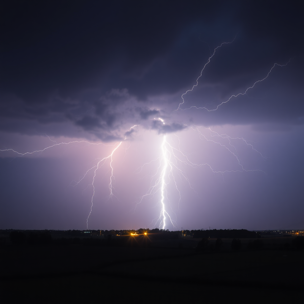 Beautiful lightning, real, high-definition, large scene, long-axis photo.