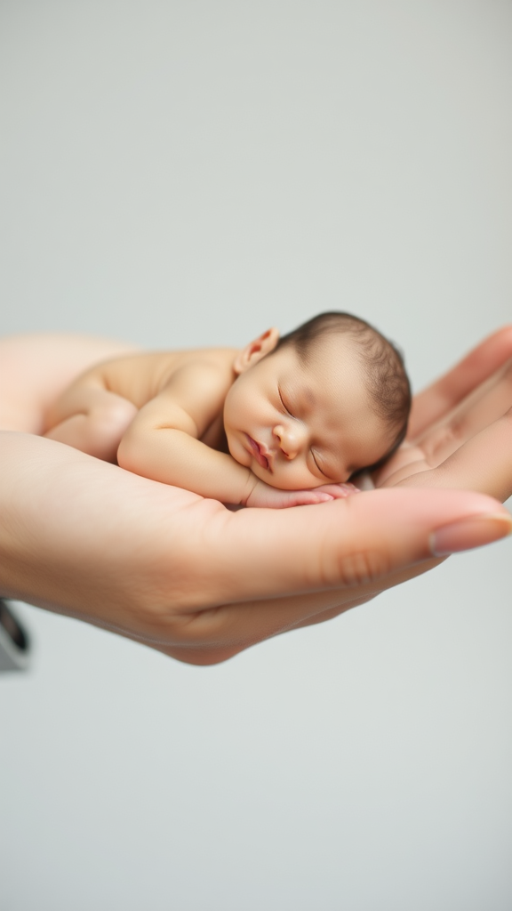 A cute mini little tiny miniature baby sleeping on hand