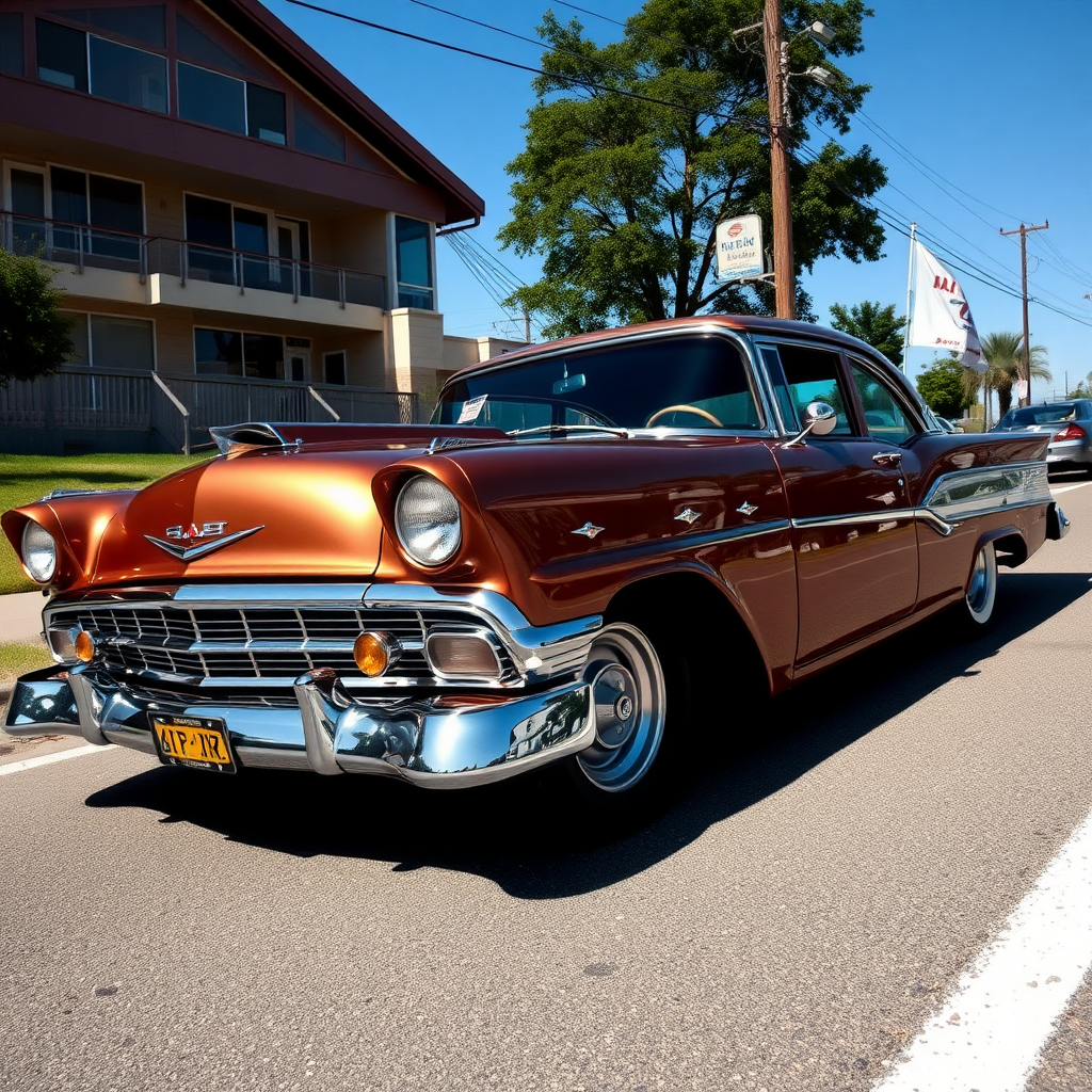 the drag car is parked on the side of the road, inspired by Taiyō Matsumoto, tumblr, restomod, nd4, c4 metallic shine classic american low rider ford