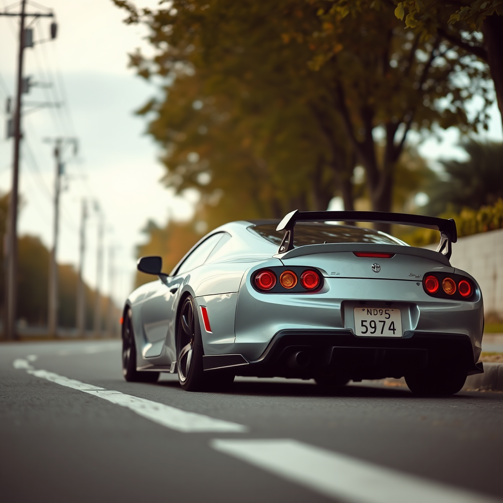 toyota supra the car is parked on the side of the road, inspired by Taiyō Matsumoto, tumblr, restomod, nd4, c4