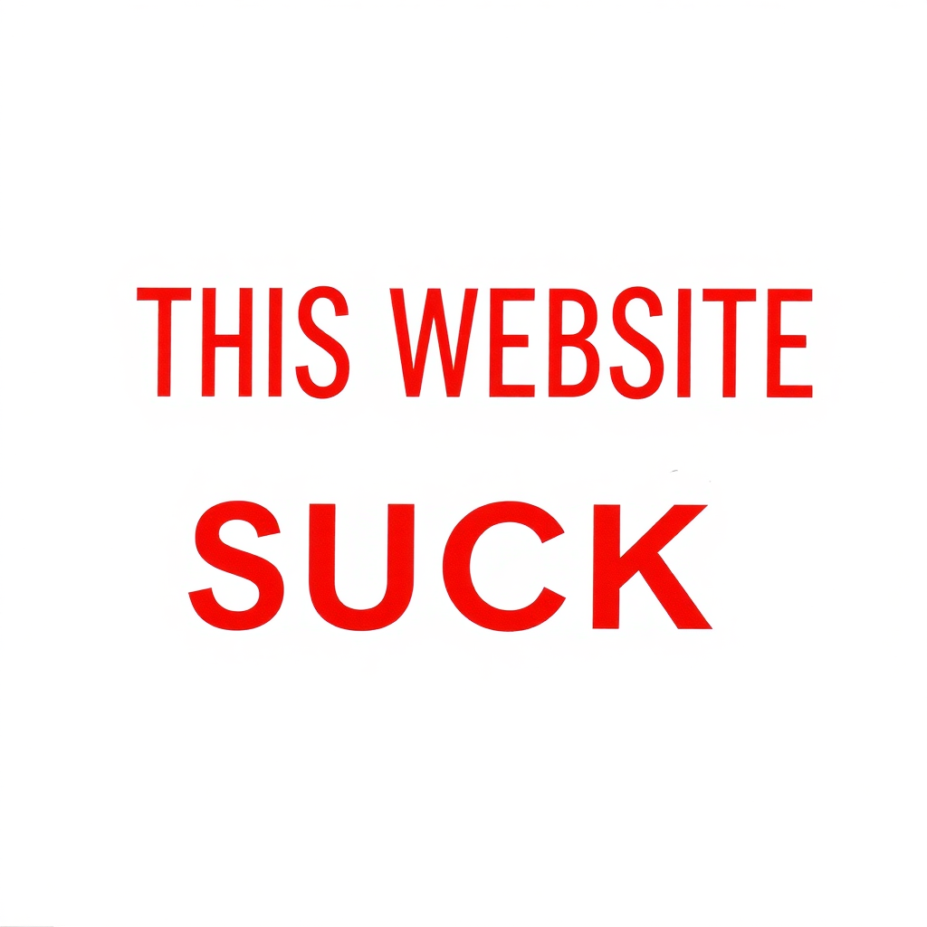 a simple monotype red text against a white background reading "THIS WEBSITE SUCKS"