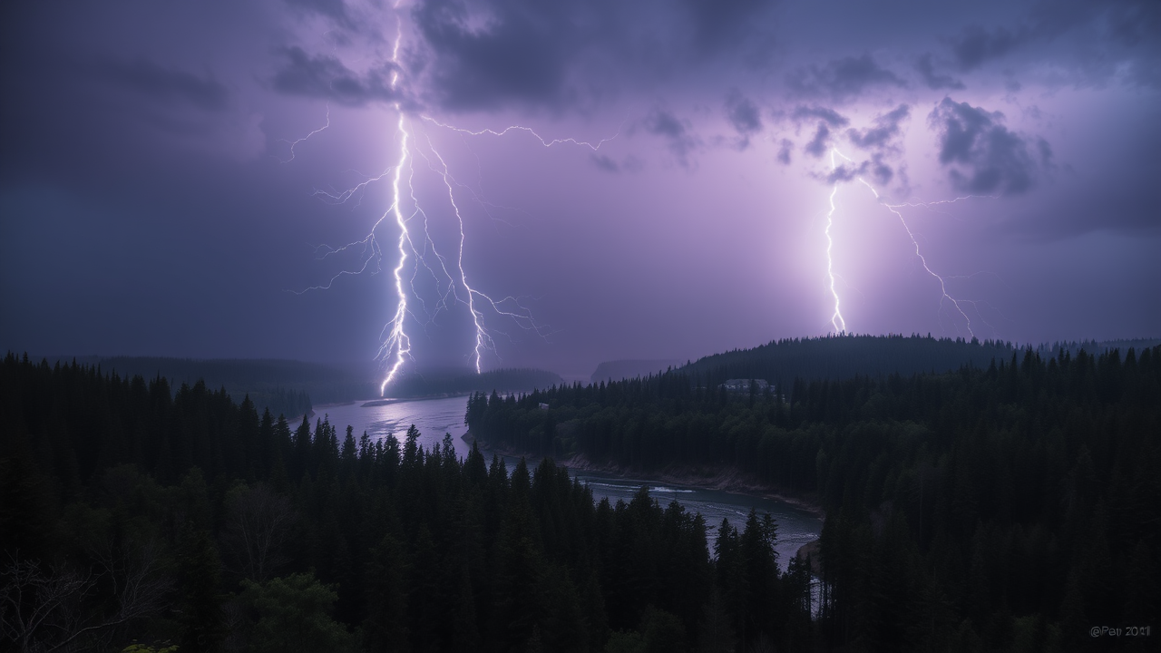 photo, lightning, river, forests