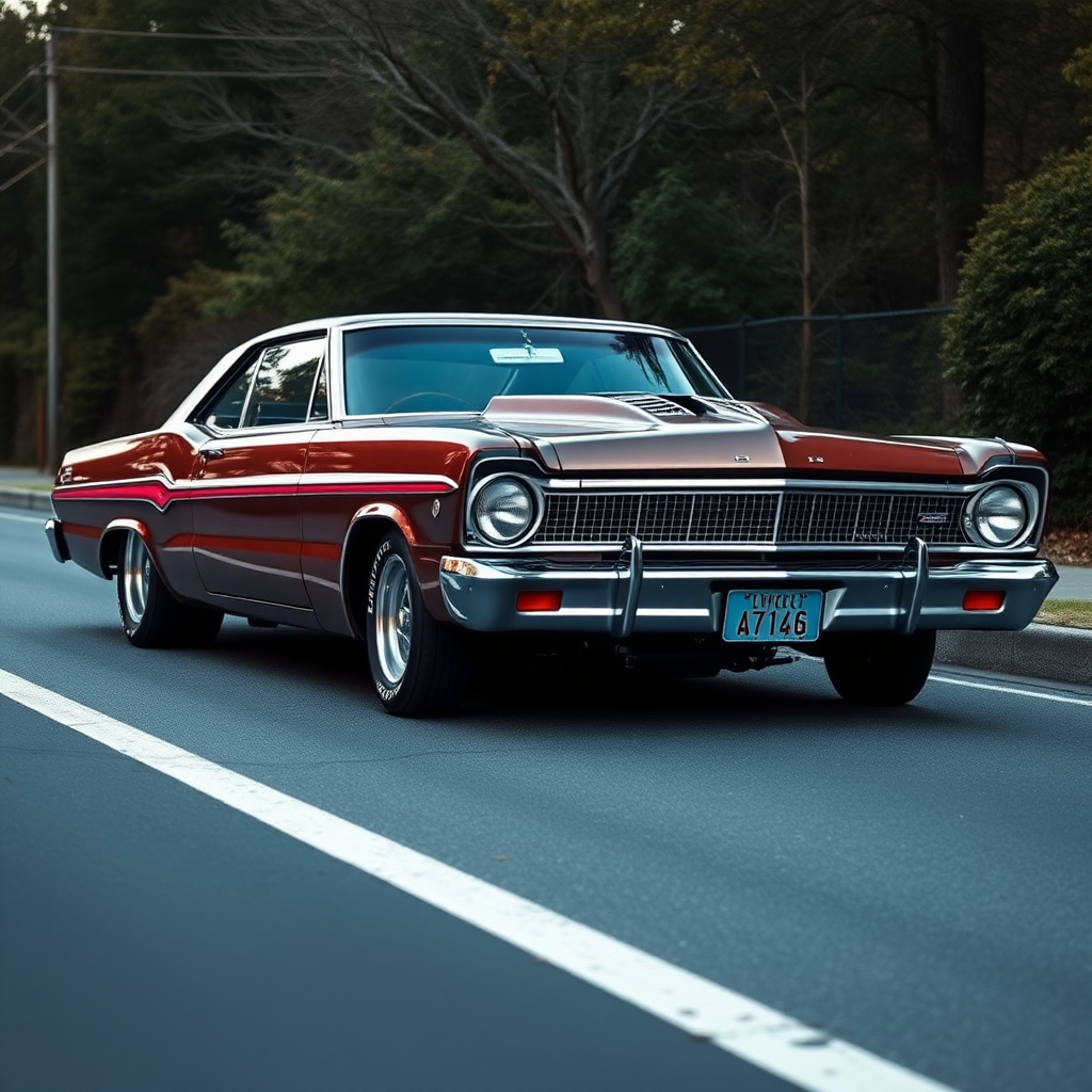 The drag car is parked on the side of the road, inspired by Taiyō Matsumoto, tumblr, restomod, nd4, c4 metallic shine classic american low rider ford