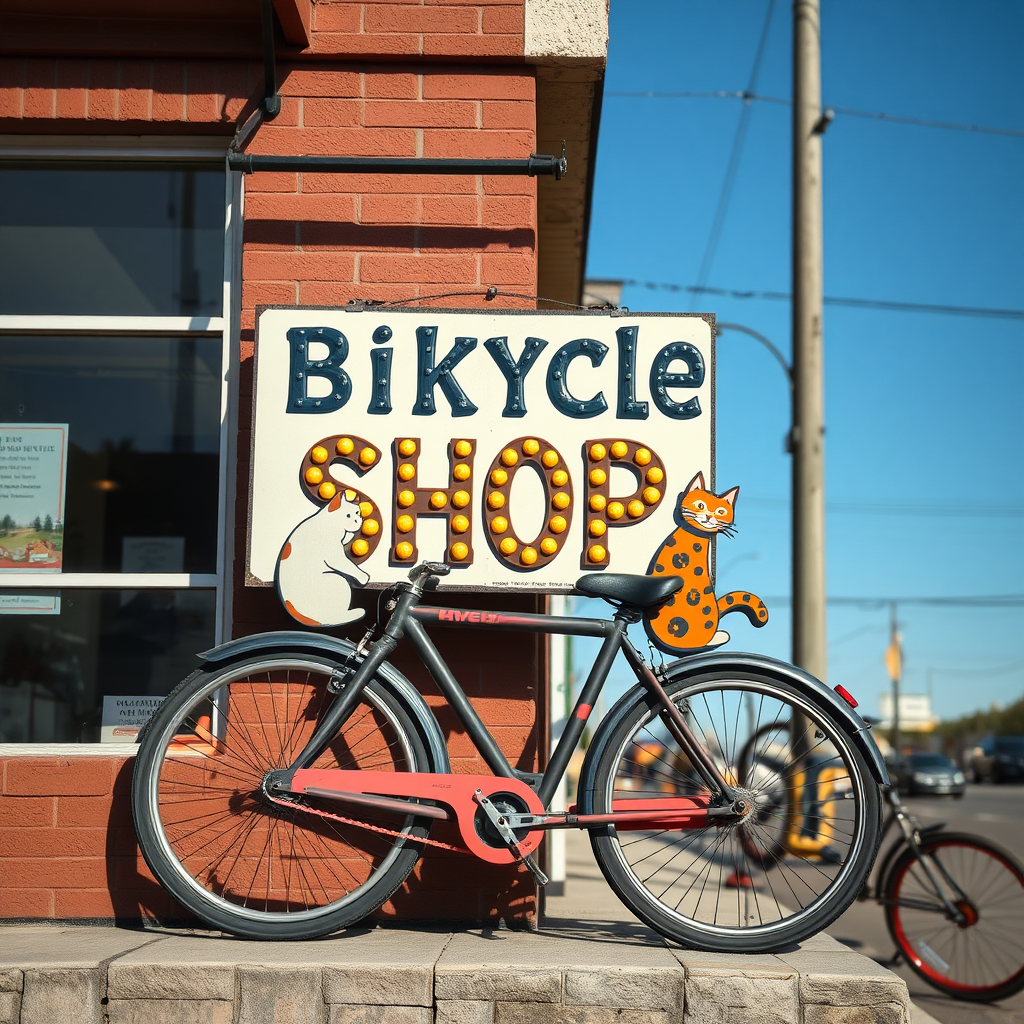 bicycle shop sign cats