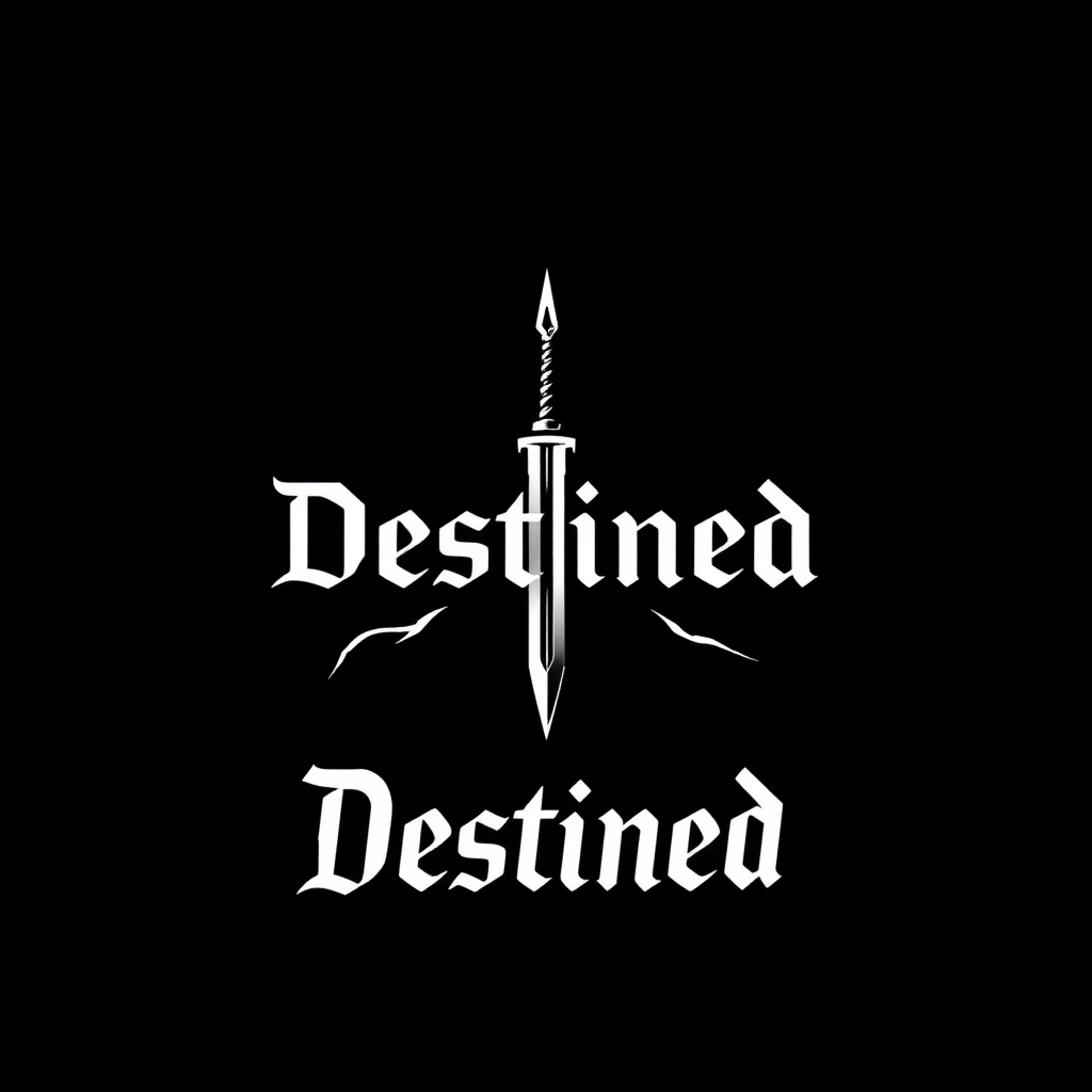 Slogan "Destined" with a sharp fort on a black background and with font