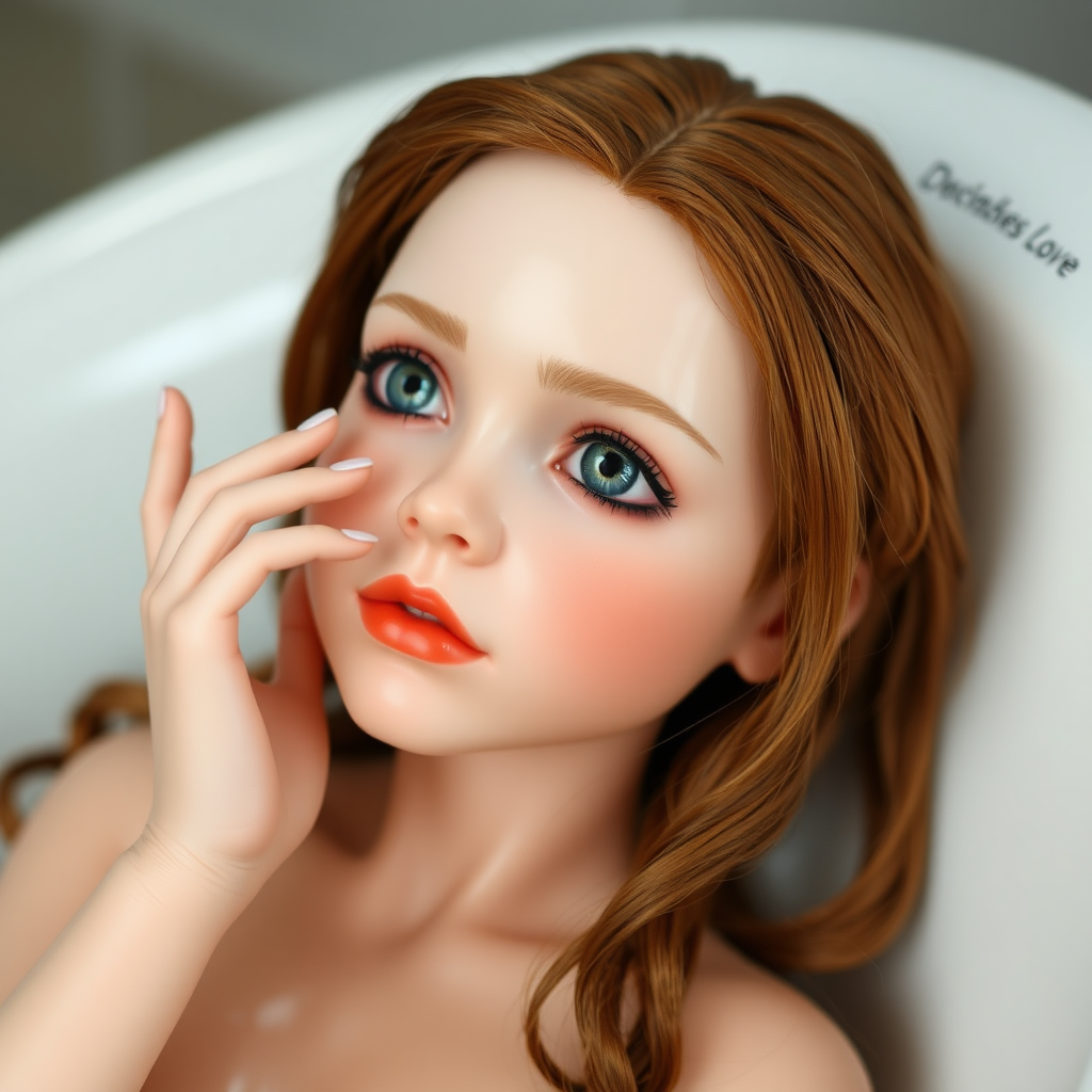 ooak art doll falling in love, flirting, artist doll, realistic doll, life-like porcelain doll, young preteen girl, unique personality, stunning eyes, bisque doll, bathing, dynamic pose