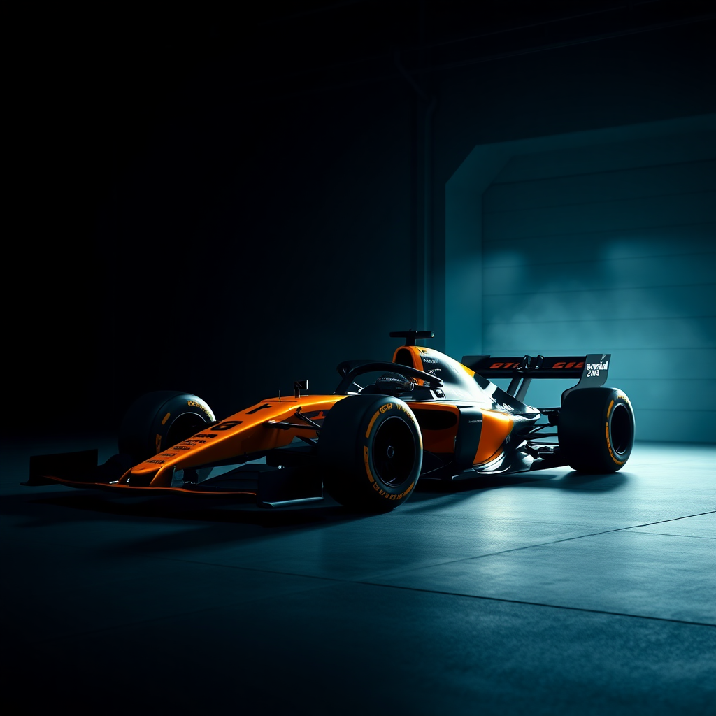 f1 car mclaren photoshoot in dark