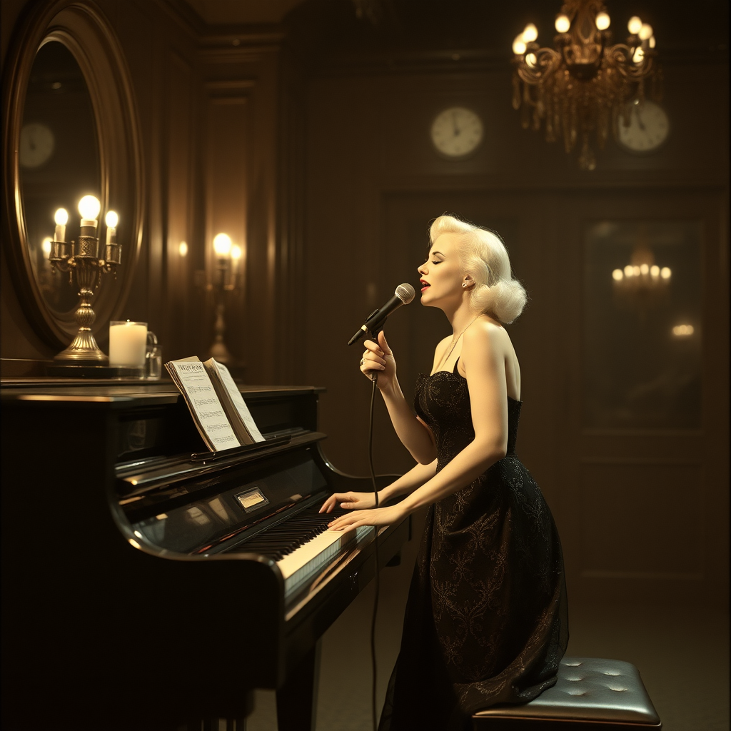 pearl's a singer - she stands up when she plays the piano - in a nightclub in 1930s Berlin