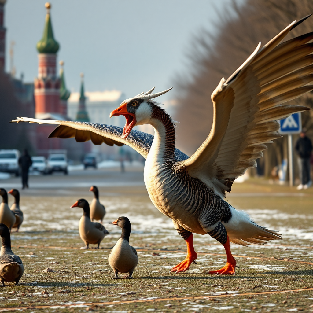 Goose dragon hybrid attacking Moscow, news footage