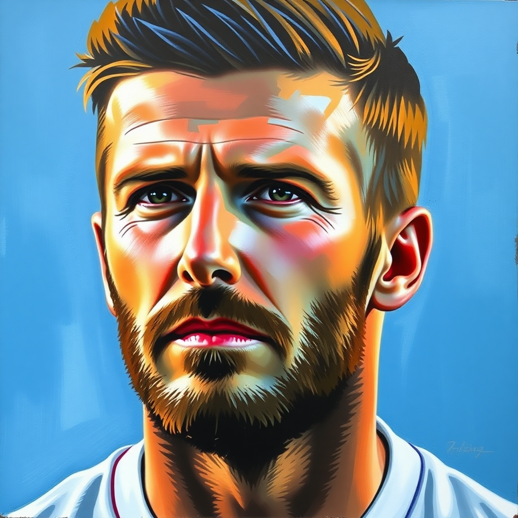 realistic oil portrait painting of David Beckham