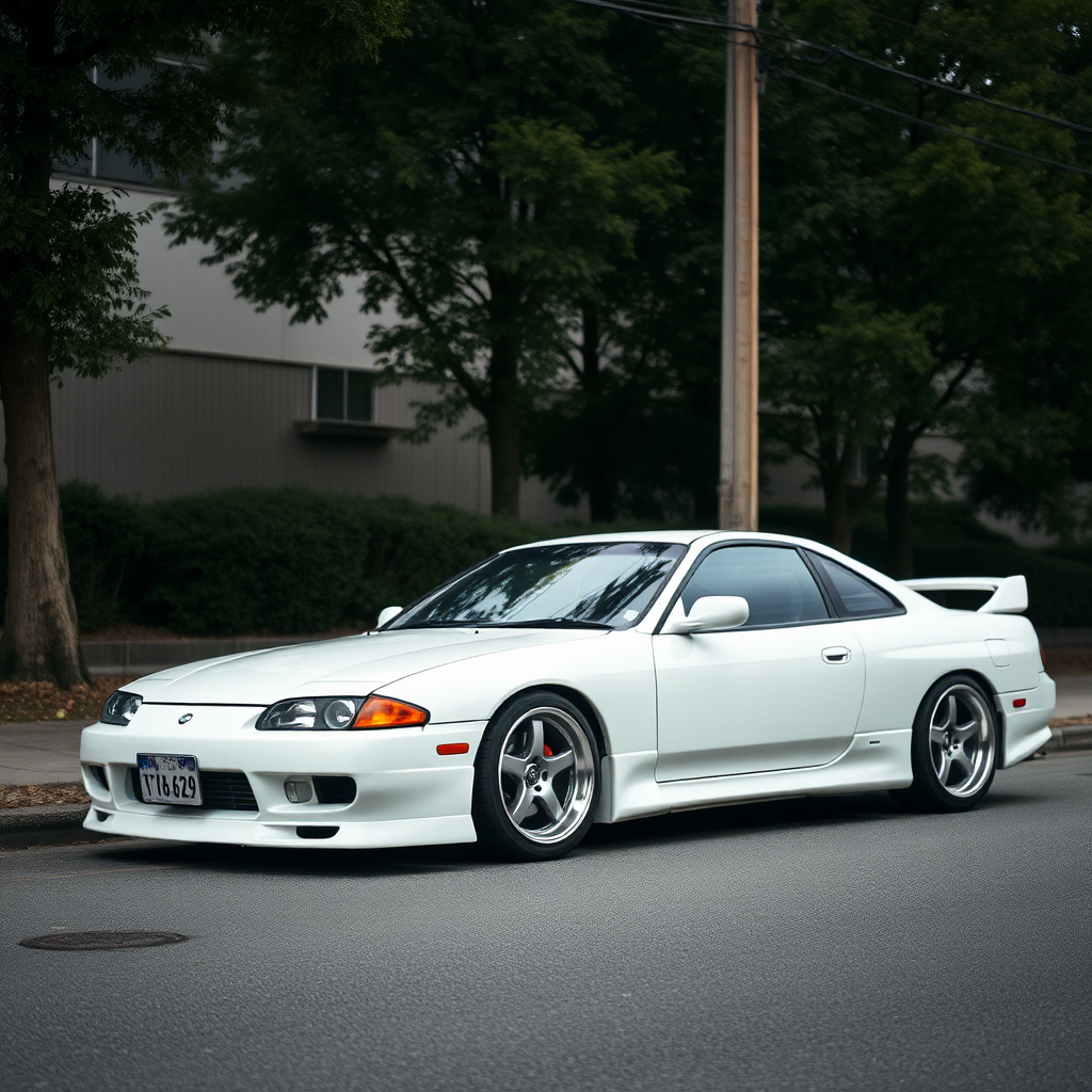 Nissan Silvia S14 the car is parked on the side of the road, inspired by Taiyō Matsumoto, tumblr, restomod, nd4, c4