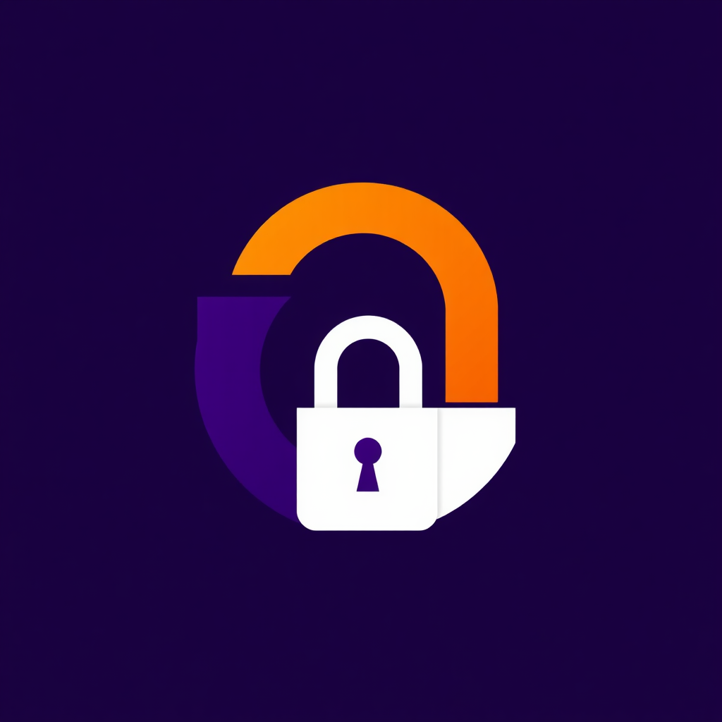 Purple orange white Logo representing an Encryption & Decryption security program tool.