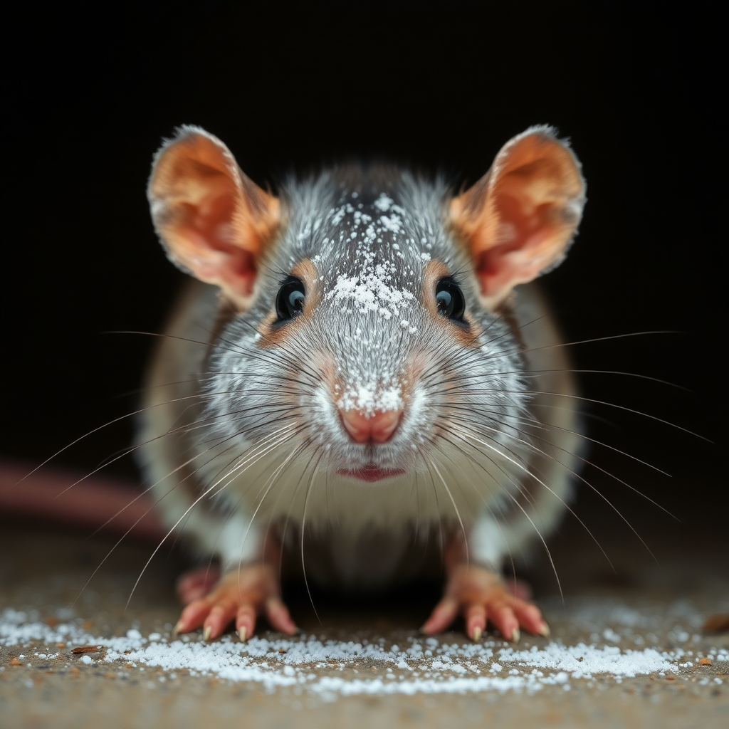 rat with white powder on nose