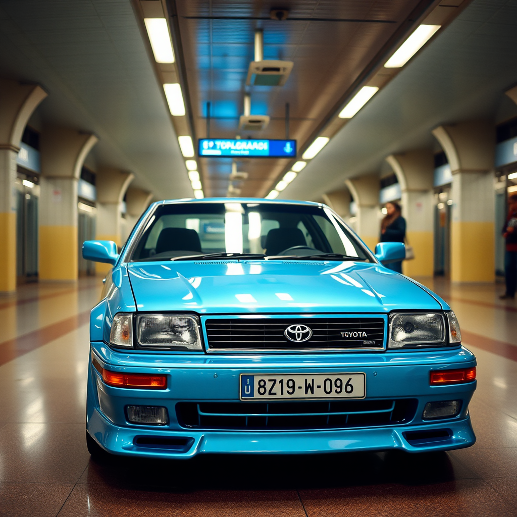 Light blue chrome Toyota Trueno tuning in Moscow subway station.