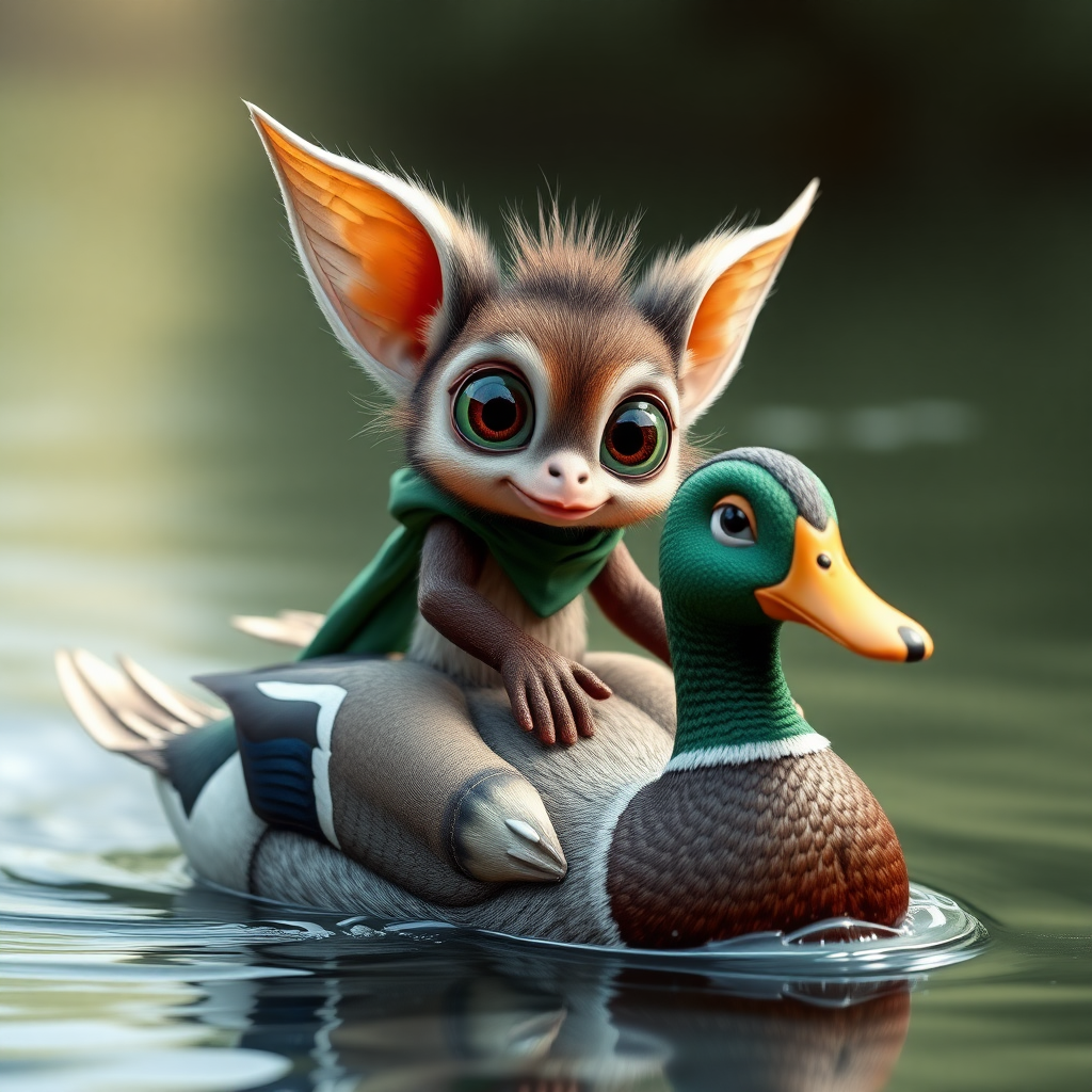 willer with huge eyes riding a duck