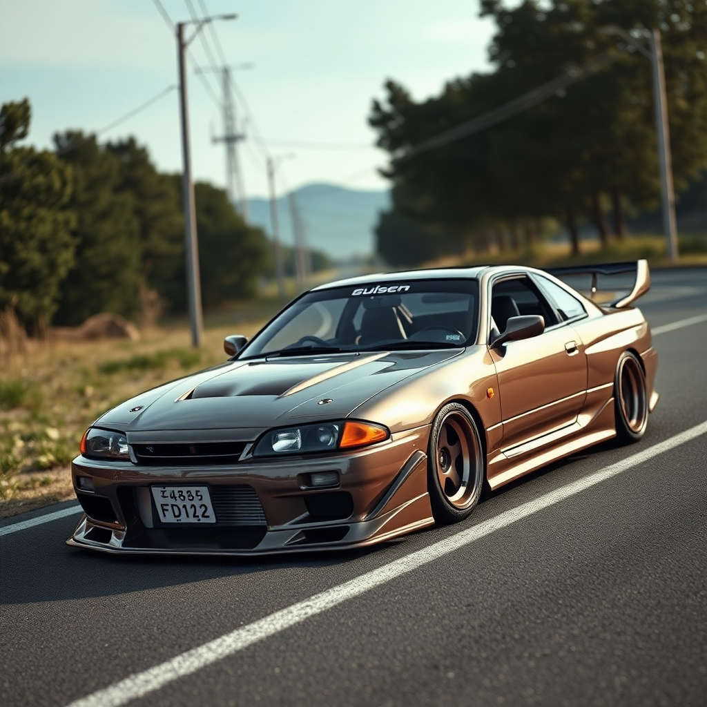 concept tuner nissan silvia s14 the car is parked on the side of the road, inspired by Taiyō Matsumoto, tumblr, restomod, nd4, c4