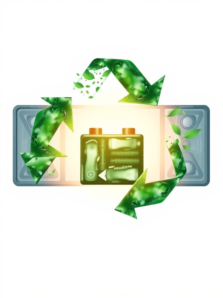 Create an image of the vision of a secondary battery recycling company, an environmentally friendly, future-oriented, visionary company.