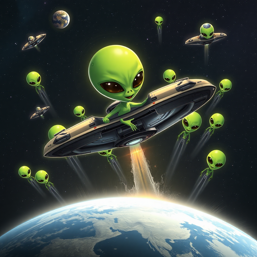 Lots of friendly Alien spaceship are around the Earth.