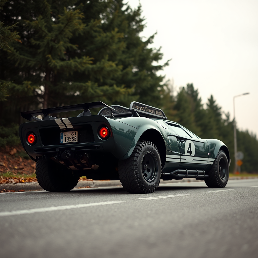 concept ford gt90 the 4x4 car is parked on the side of the road, inspired by Taiyō Matsumoto, tumblr, restomod, nd4, c4