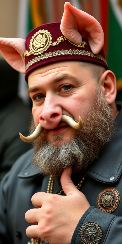 Ramzan Kadyrov with pig nose, pig ears.