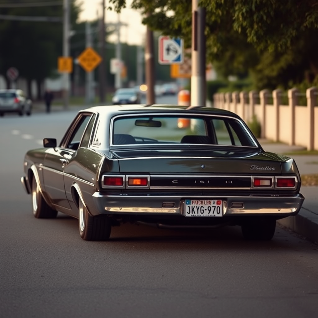 the car is parked on the side of the road, inspired by Taiyō Matsumoto, tumblr, restomod, nd4, c4 metallic shine classic american low rider car