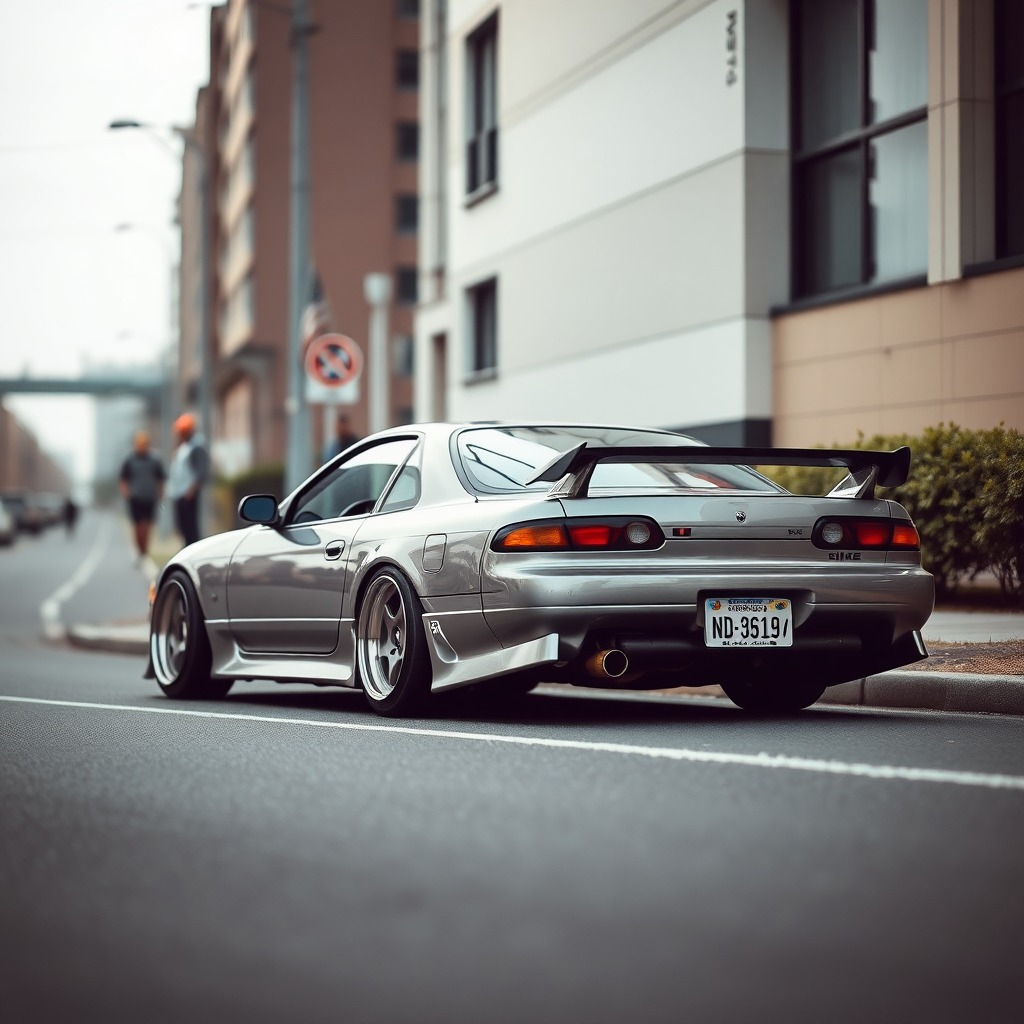 Nissan Silvia S14 the car is parked on the side of the road, inspired by Taiyō Matsumoto, tumblr, restomod, nd4, c4