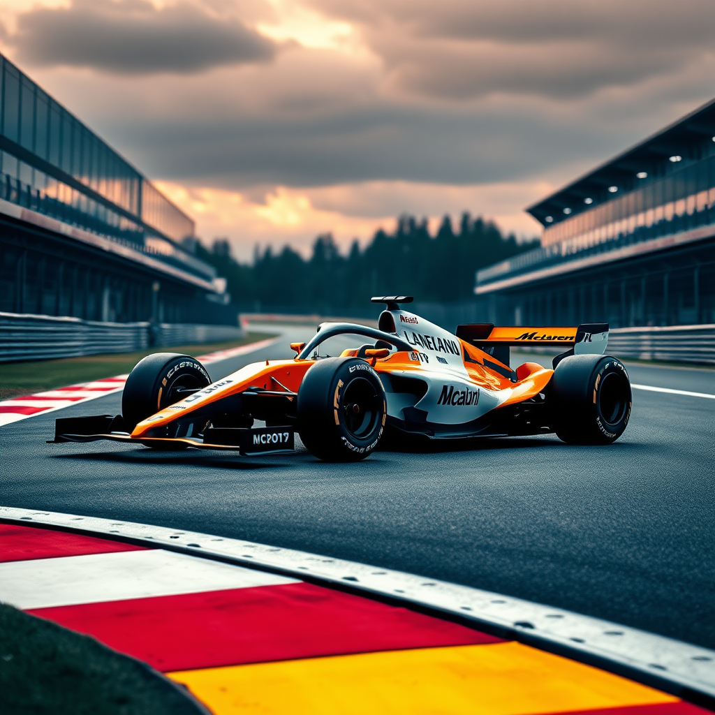 f1 mclaren car aesthetic photo in a race track