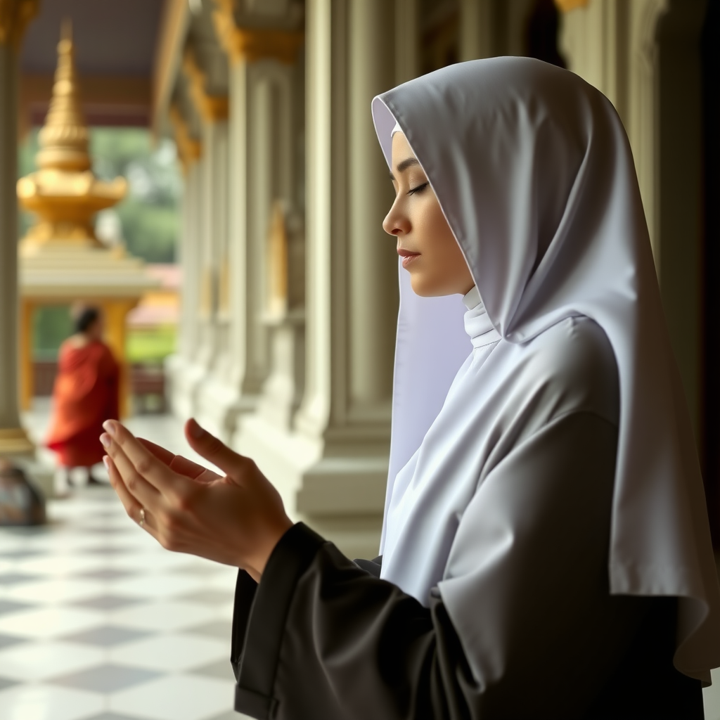 Nun praying in a temple