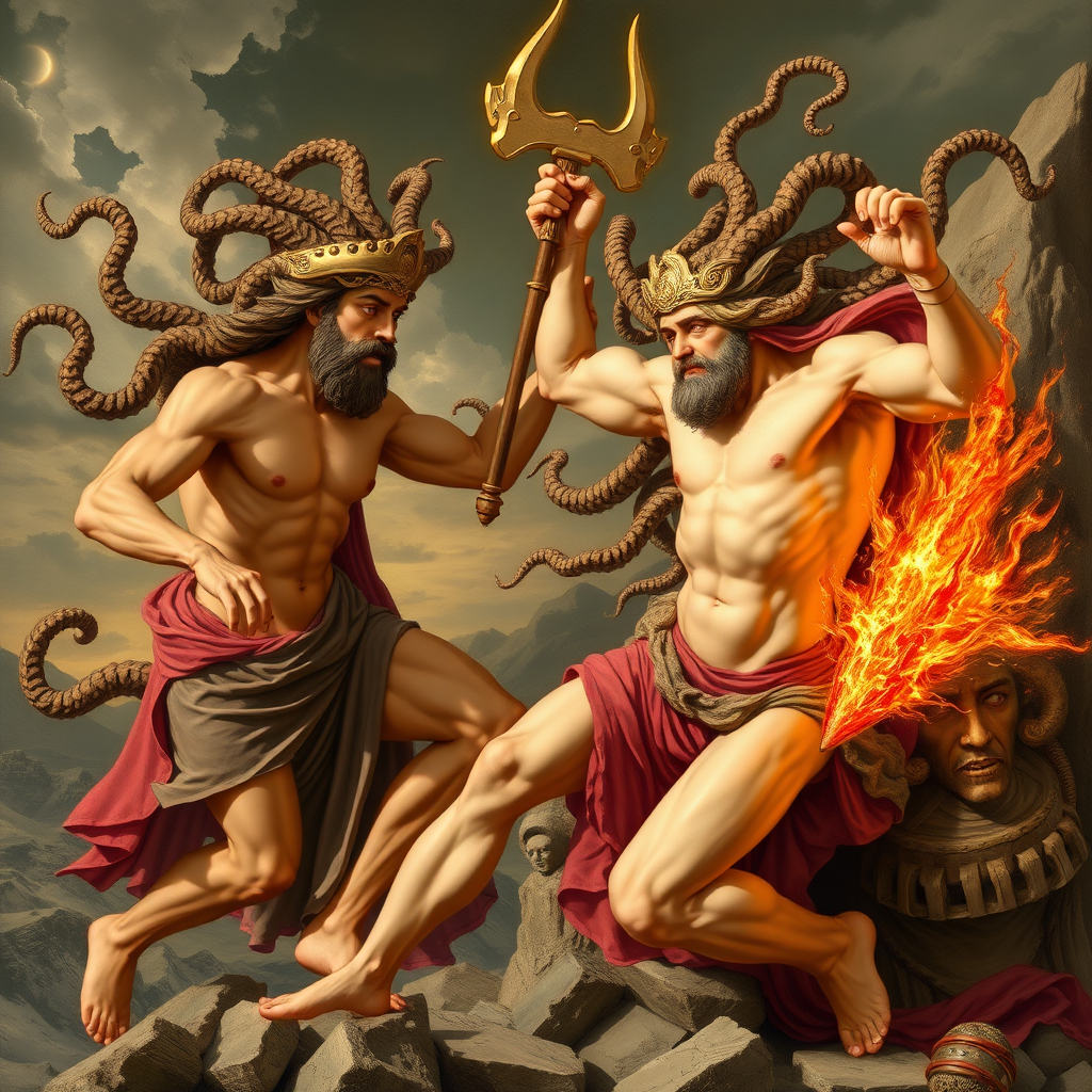 Thesus is fighting with Medusa.