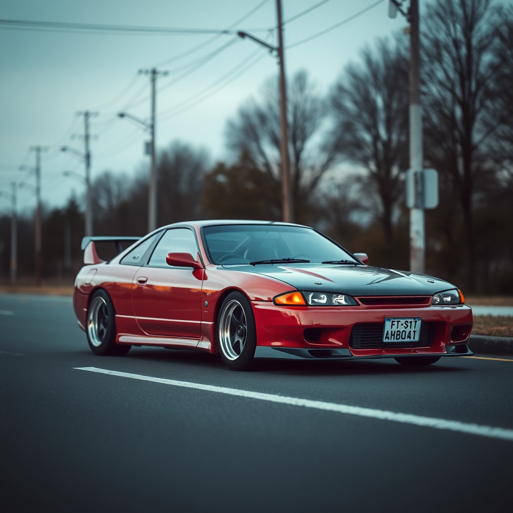 Nissan Silvia S14 the car is parked on the side of the road, inspired by Taiyō Matsumoto, tumblr, restomod, nd4, c4 cold colors