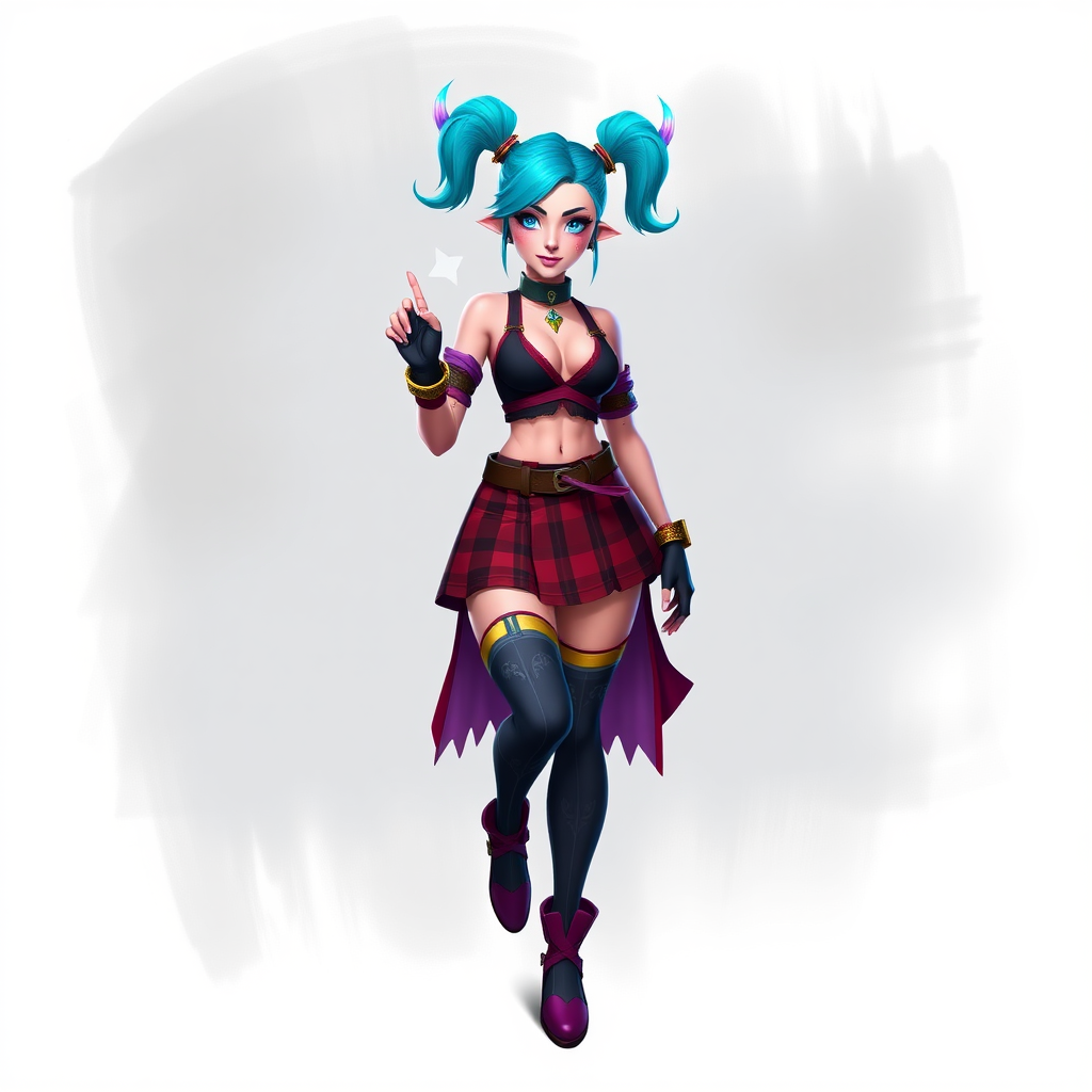 Jinx from League of Legends in short plaid skirt