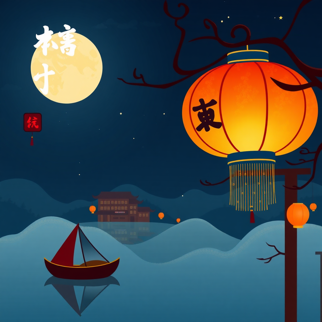 Good night. Mid-Autumn Festival. There are Chinese characters for "good night" above.