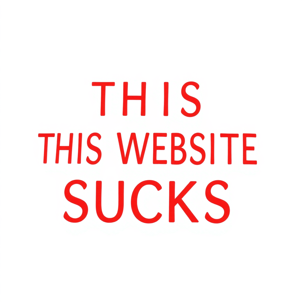 a simple monotype red text against a white background reading "THIS WEBSITE SUCKS"