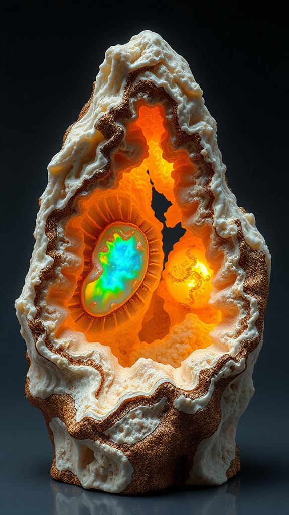 statue, mandelbulb fractal landscape, ultra-detailed, dynamic composition, artistic photograph, geode, alabaster, fractal, brilliant colors, glittering, illumination, transparency, translucent, opal, turquoise, gold, romanticism, sharp focus, wabi-sabi, pottery