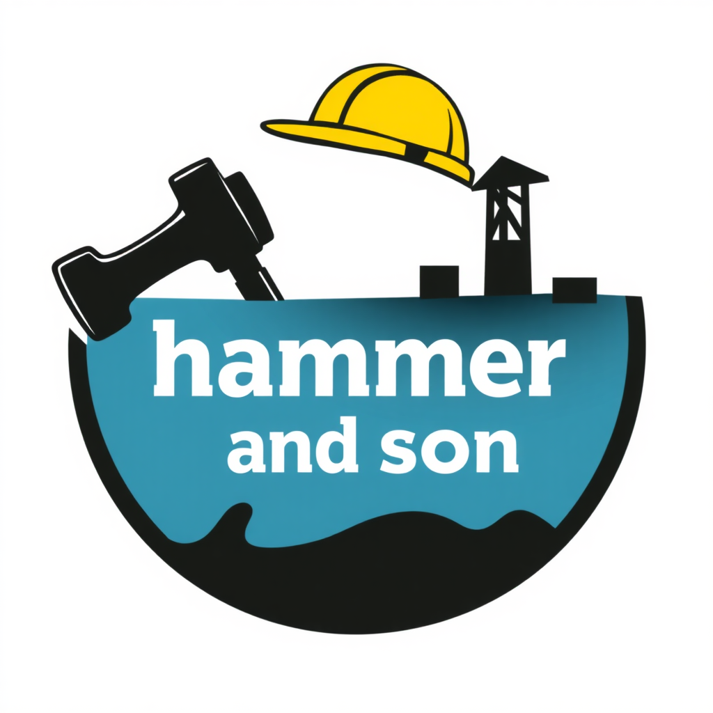 a logo for a youtube channel named "hammer and son". it should be construction related.