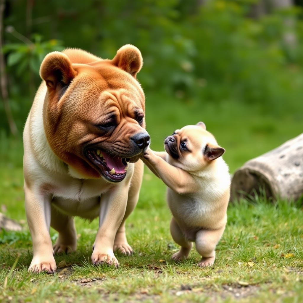 Pug getting hit by a bear