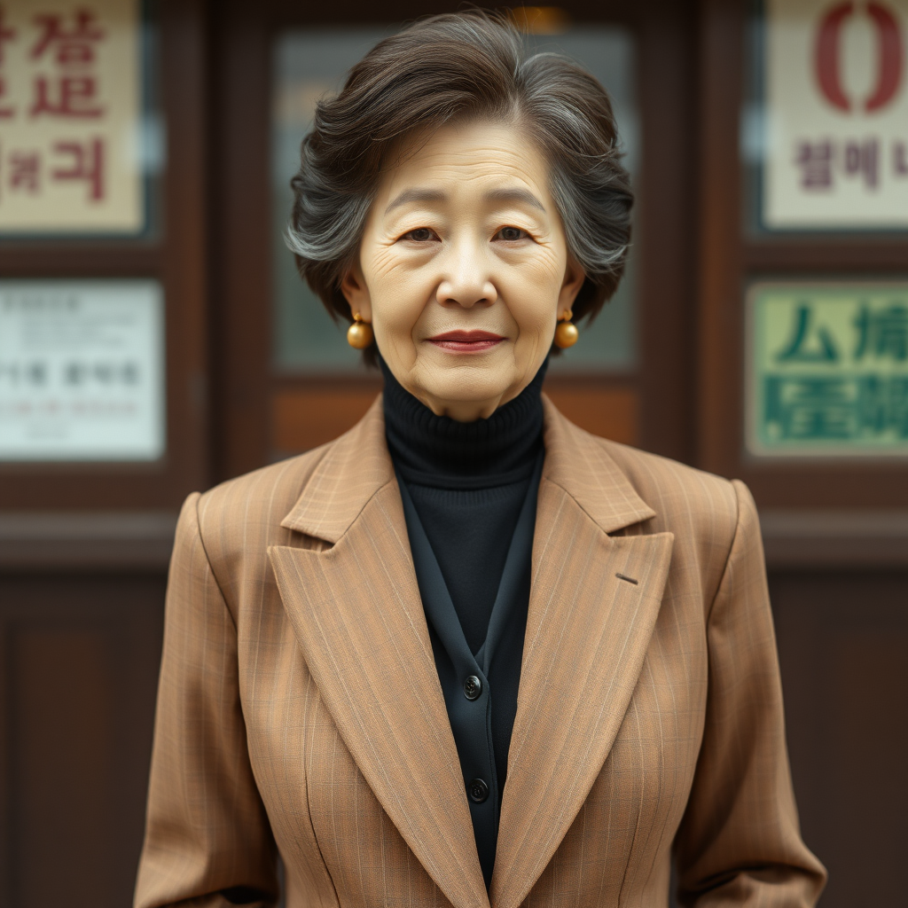 70 age old korean woman, front, woman suit