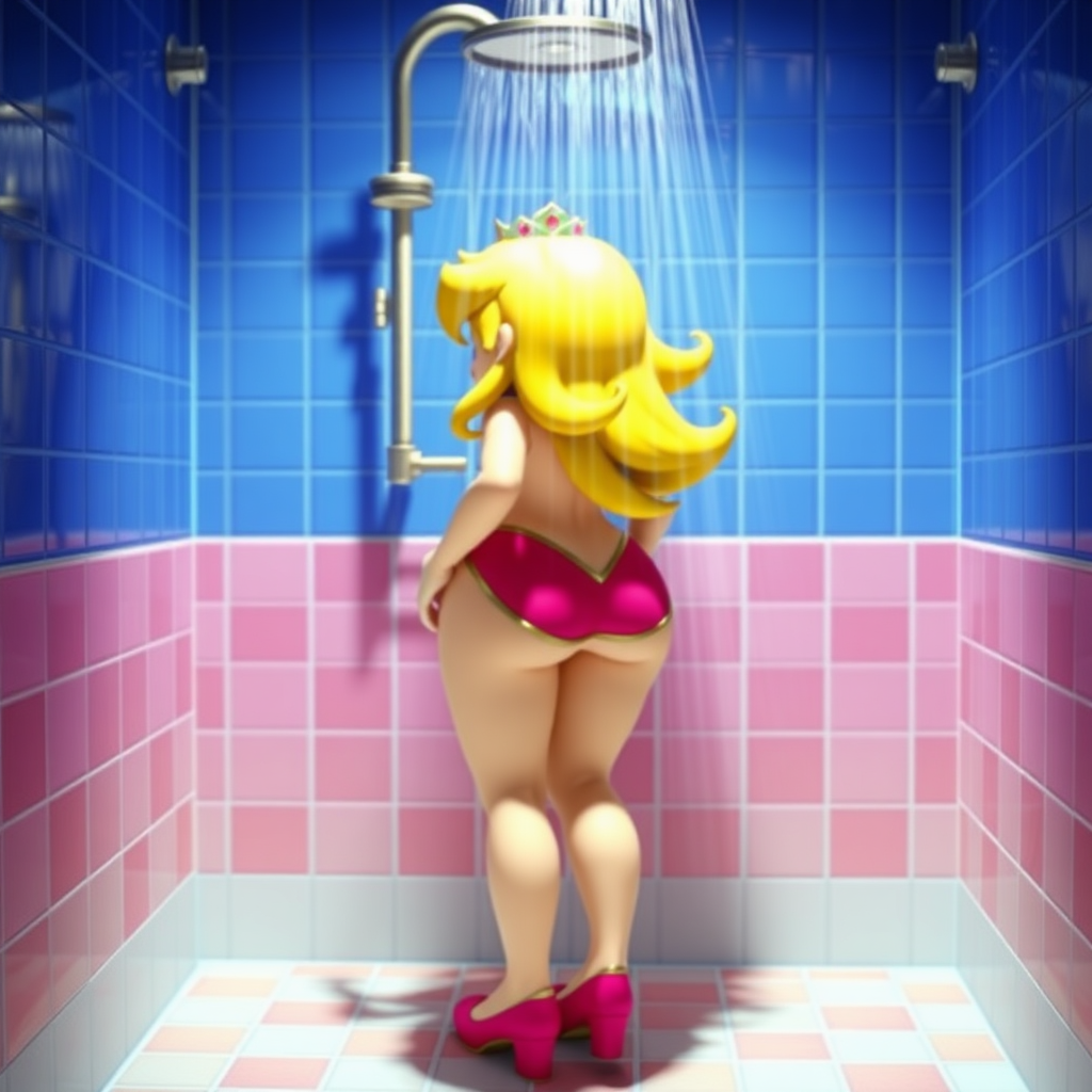 Peach from Mario in shower full body view