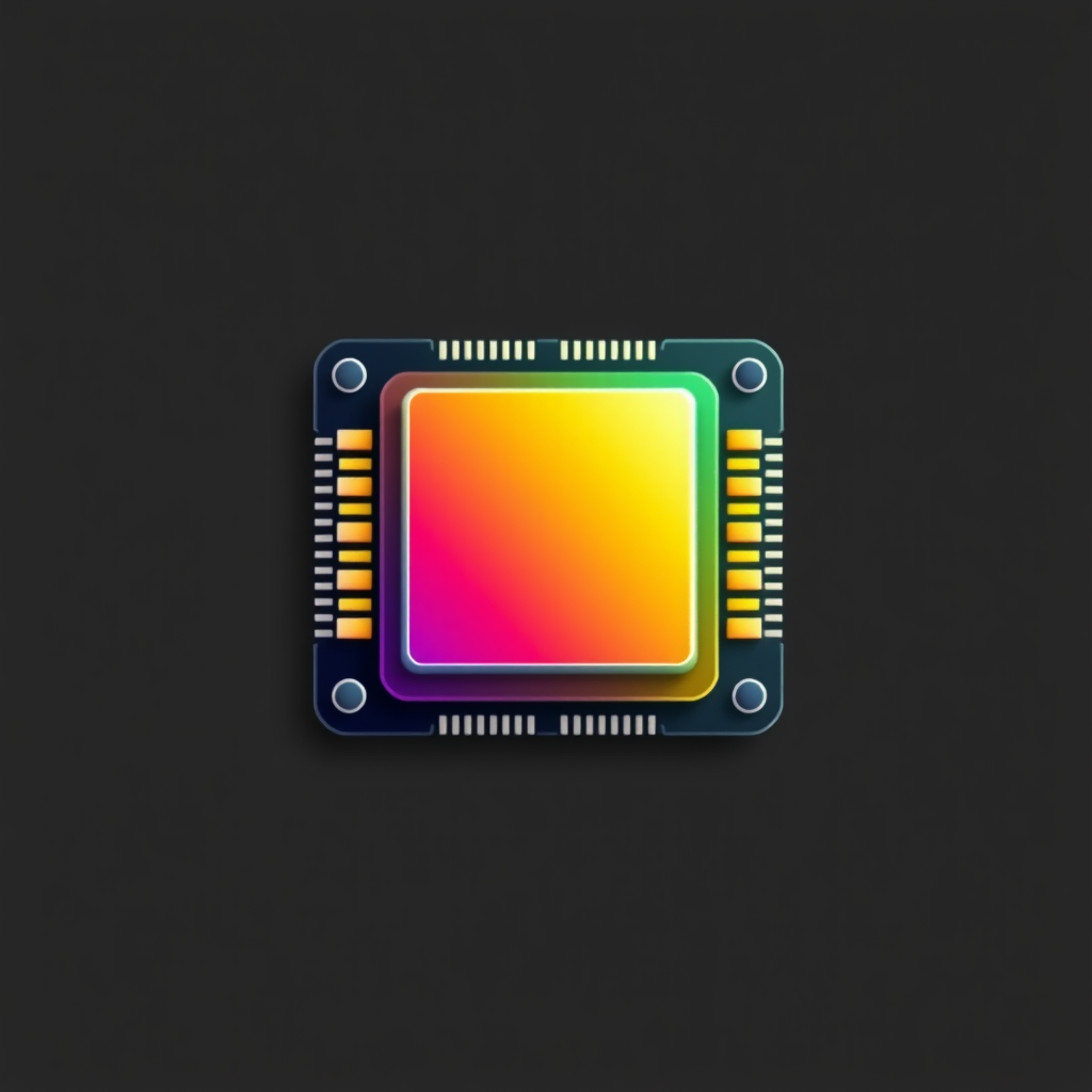 Square Clip Art CPU Rainbow Multicolored Chip 4k Professional Art Square Straight On Solid Black Background No Blur No Fading No Shading