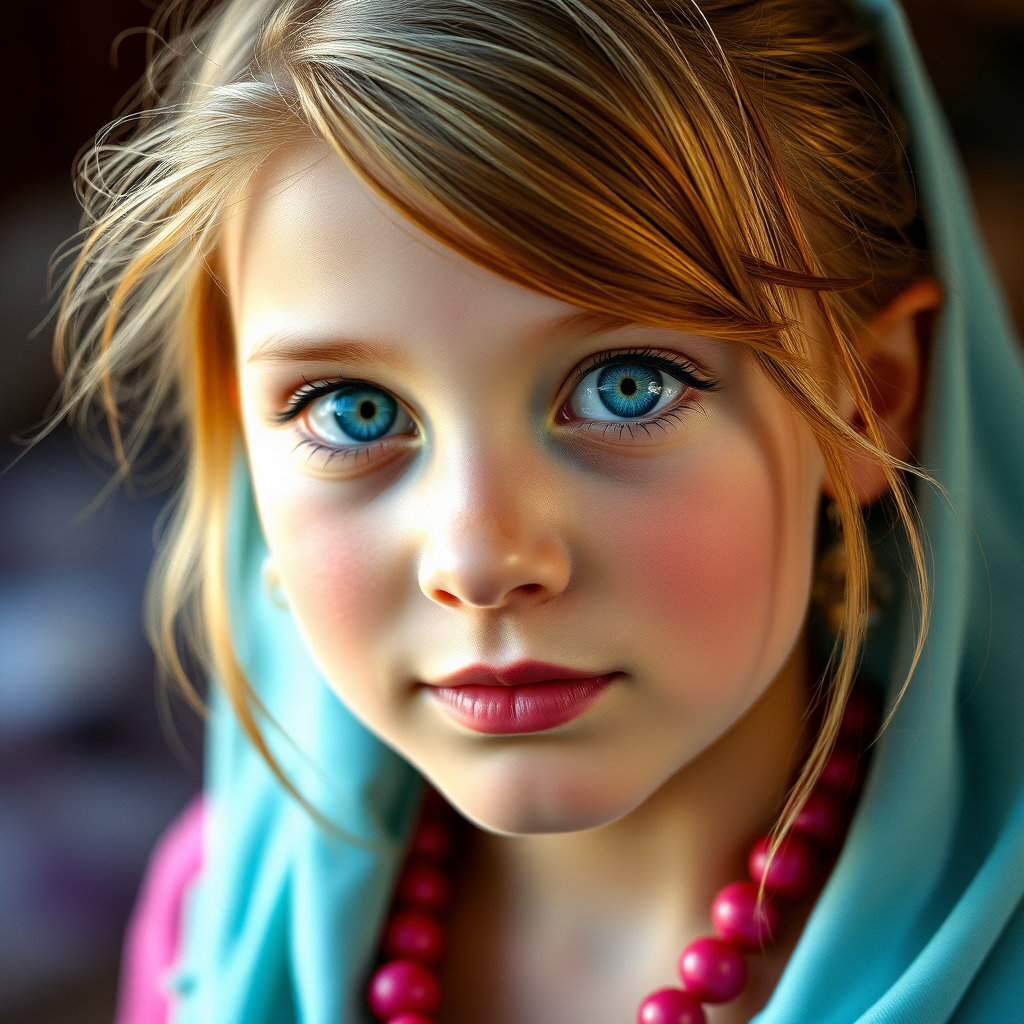 A beautiful girl of marriageable age, young, with blue eyes