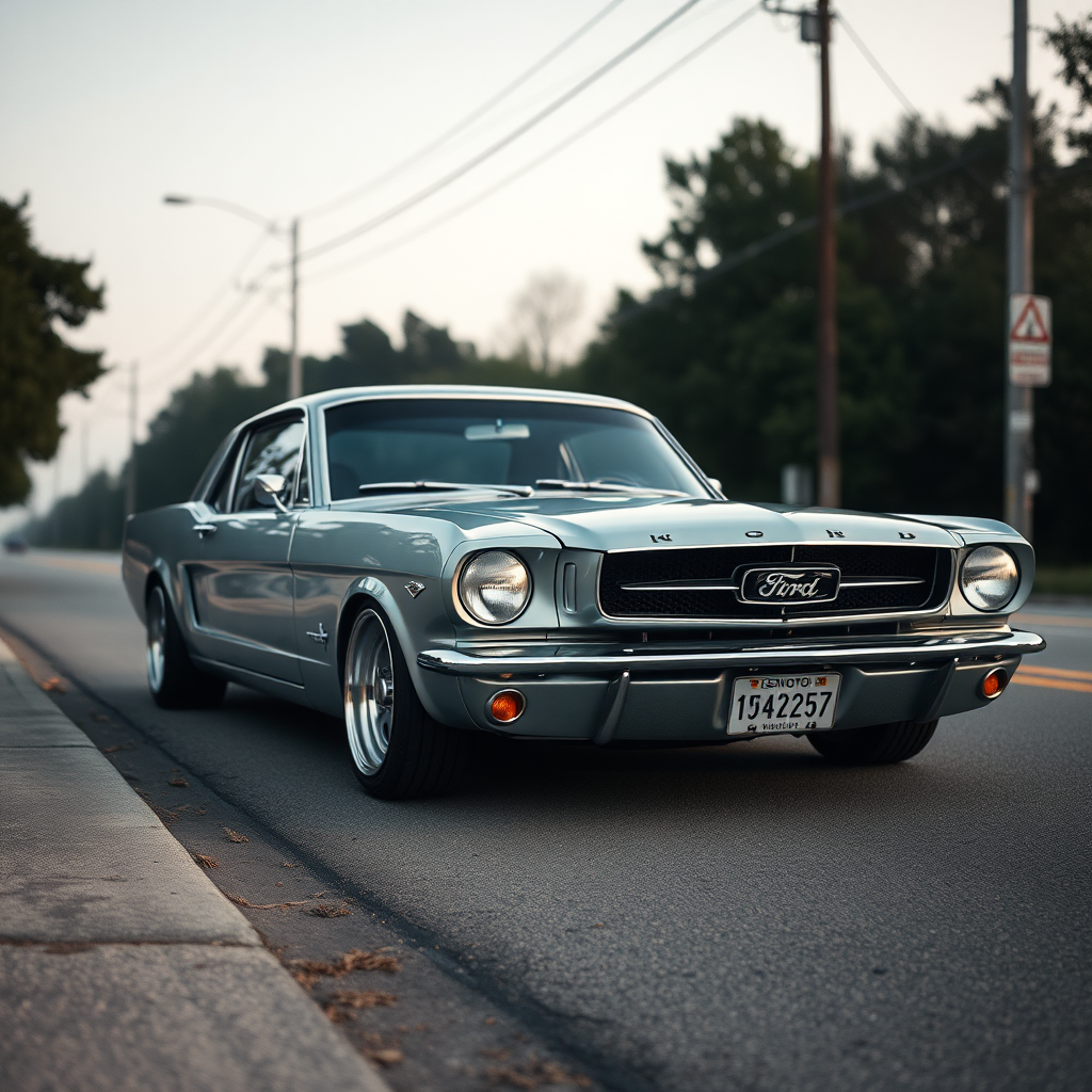 the car is parked on the side of the road, inspired by Taiyō Matsumoto, tumblr, restomod, nd4, c4 metallic shine classic american low rider ford mustang