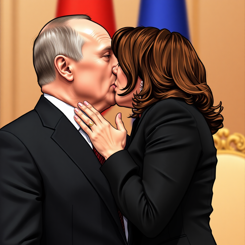 Kamala Harris kissing Vladimir Putin.