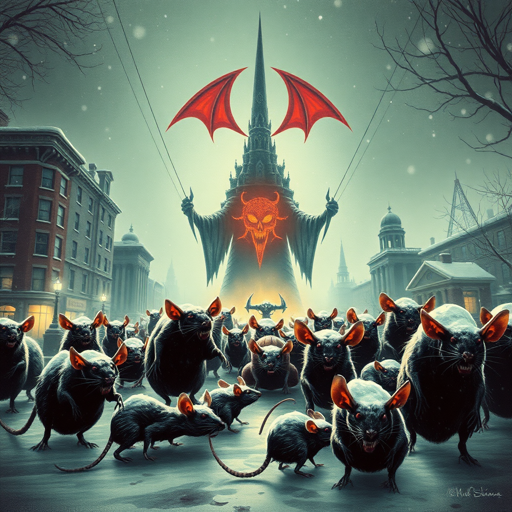 Demon rats invading Boston, 60s, Satan, blizzard