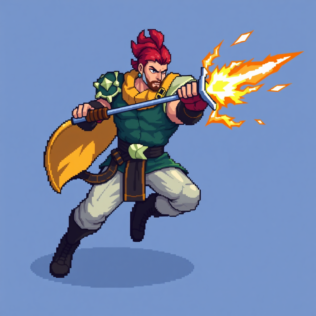 A pixel art of a fighter