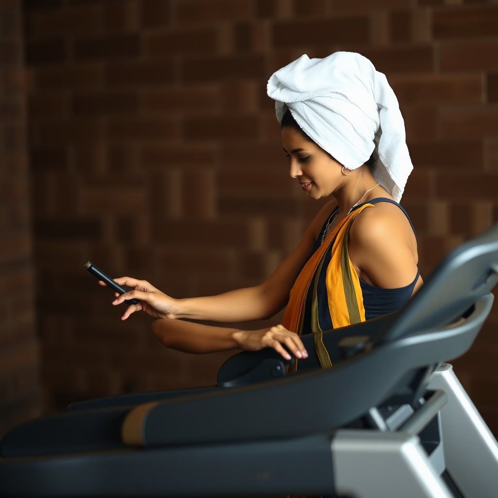 Indian wife, towel head, working out on Treadmill