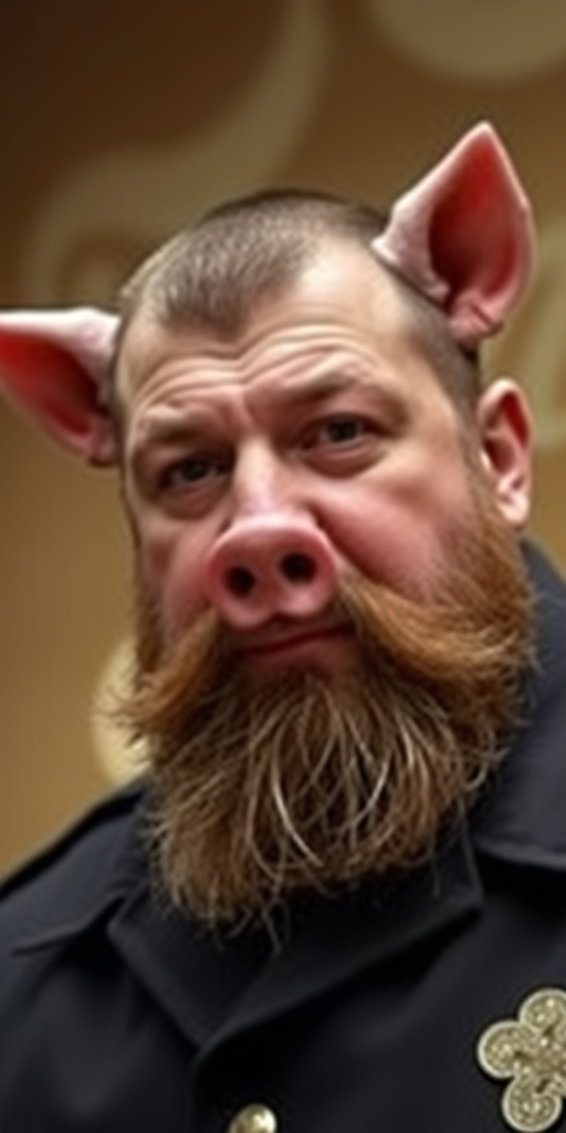 Ramzan Kadyrov with pig nose, pig ears.